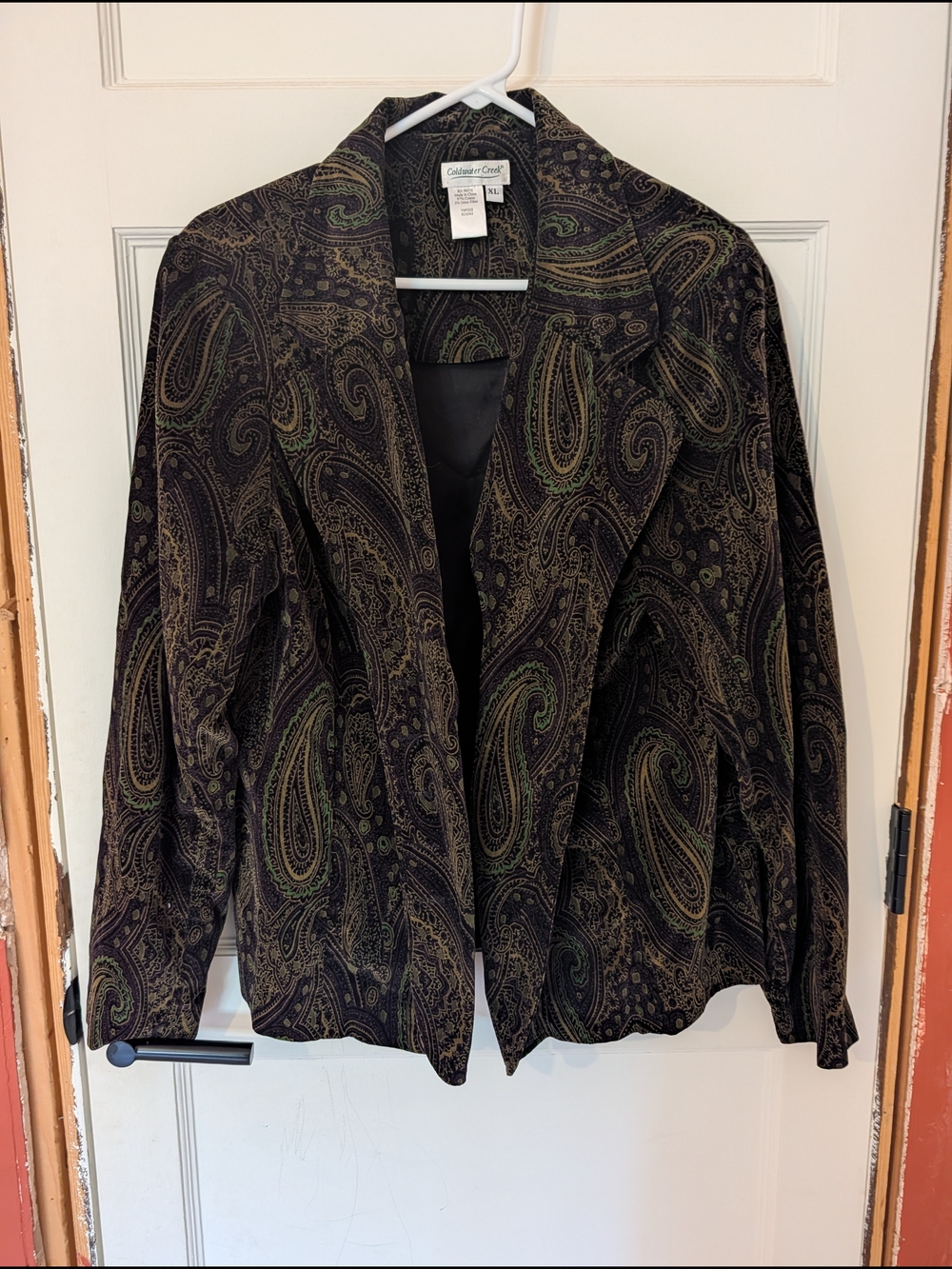 Coldwater Creek Women's Paisley Blazer Jacket - Black with Olive Accents